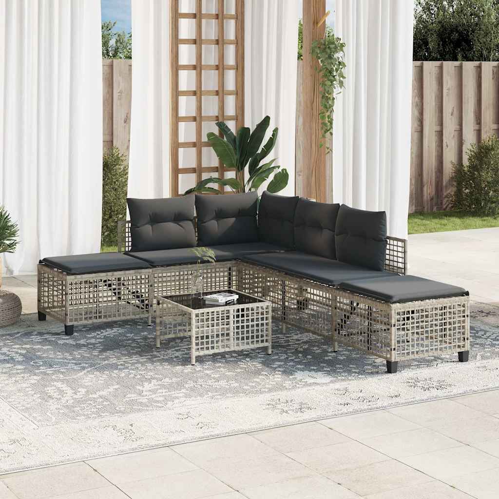 vidaXL Set mobilier colțar grădină perne 3 piese gri deschis poliratan