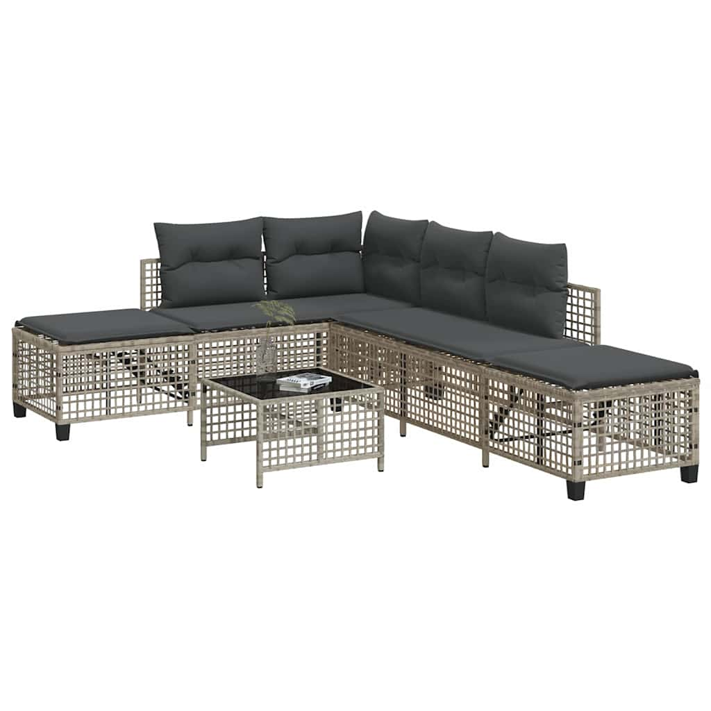 vidaXL 3-tlg. Garten-Ecksofa-Set mit Kissen Hellgrau Poly Rattan