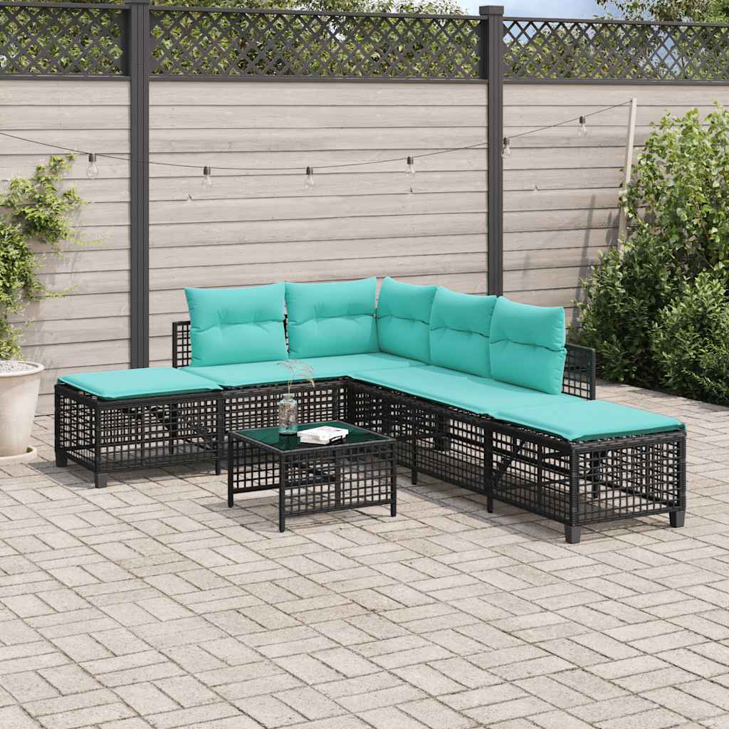 vidaXL 3-delige hoektuinbankset met kussens, zwart polyrotan
