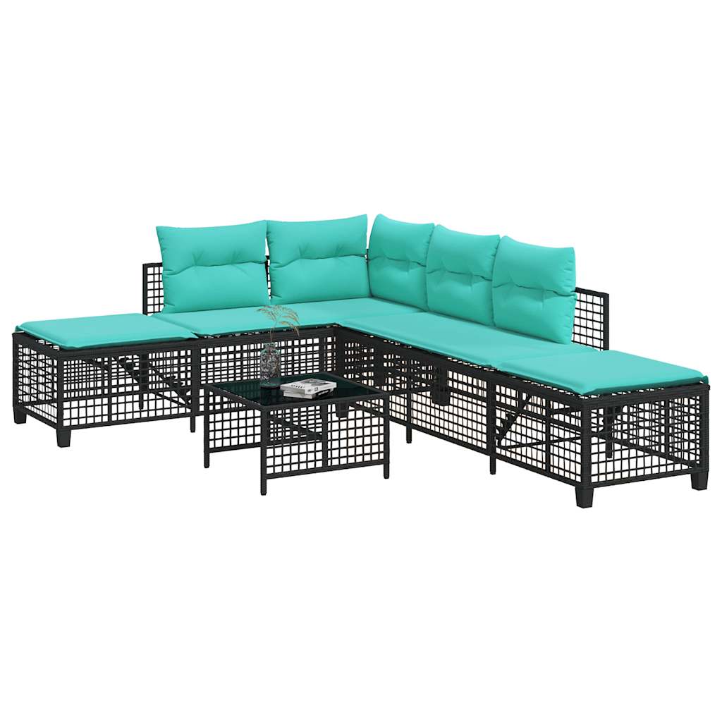 vidaXL 3-teiliges Ecksofa-Set für den Garten mit Kissen, schwarzes Polyrattan