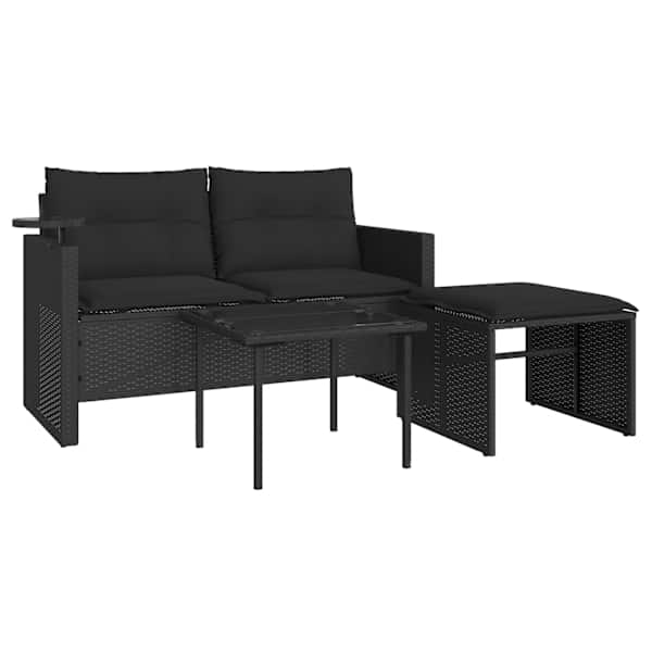 vidaXL 3-osaline aiadiivanikomplekt patjadega, must, pol&uuml;rotang