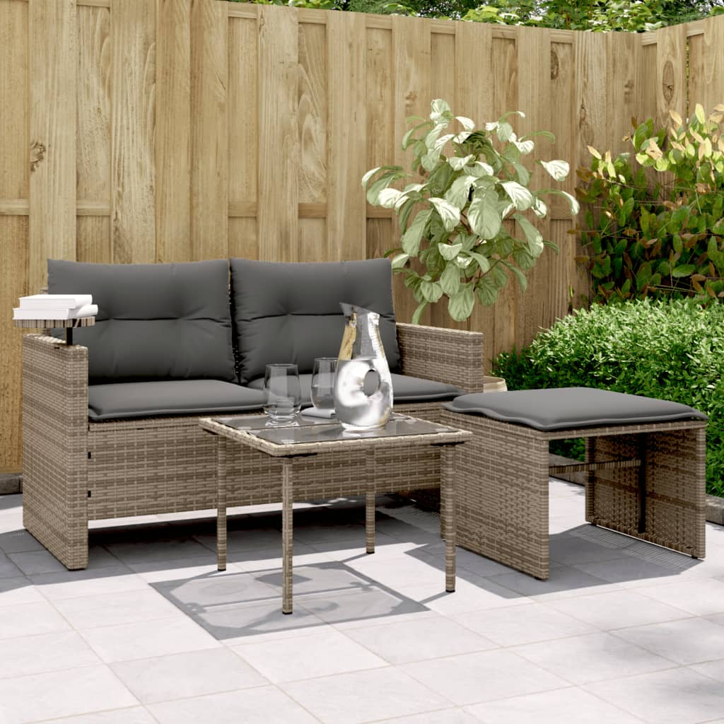 vidaXL 3-tlg. Garten-Sofagarnitur mit Kissen Grau Poly Rattan