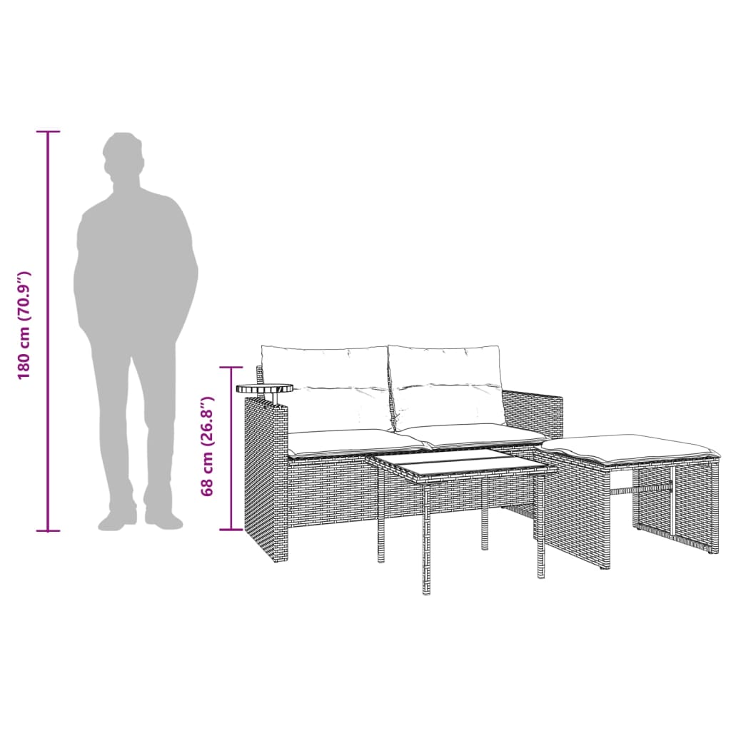 Vrtna sedežna garnitura 3-delna z blazinami bež poli ratan - slika 13