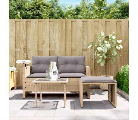 vidaXL Salon de jardin avec coussins 3 pcs beige r&eacute;sine tress&eacute;e