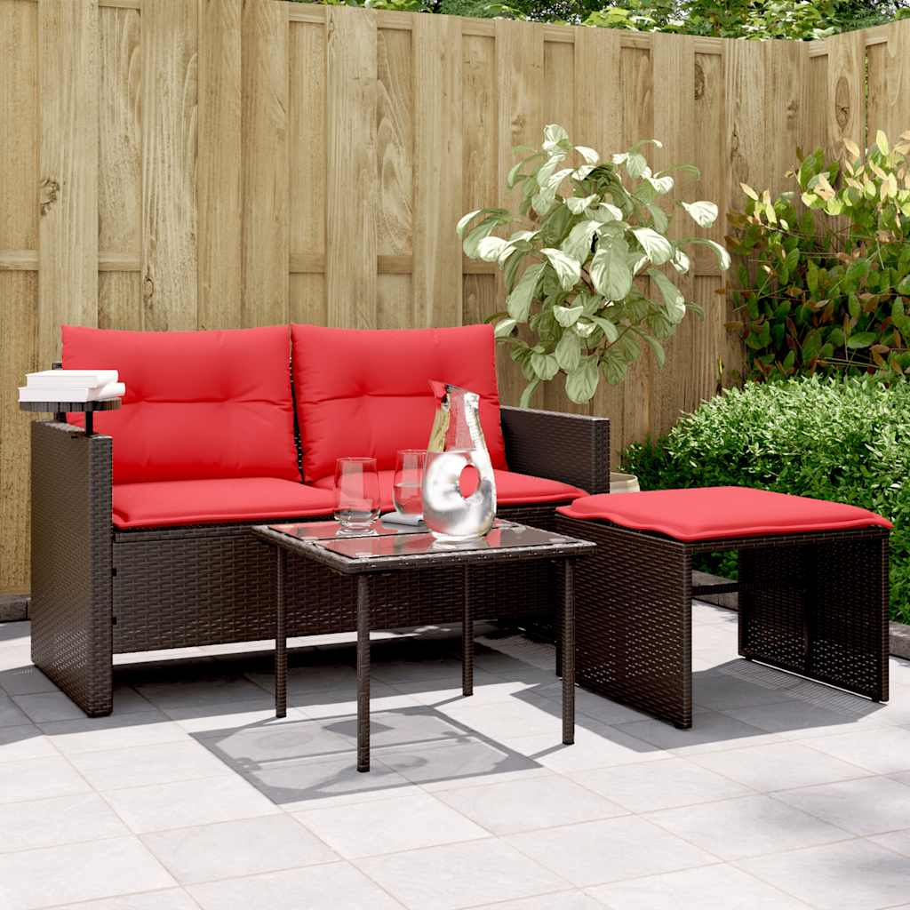 vidaXL 3-teiliges Gartensofa-Set mit Kissen, braun, Polyrattan