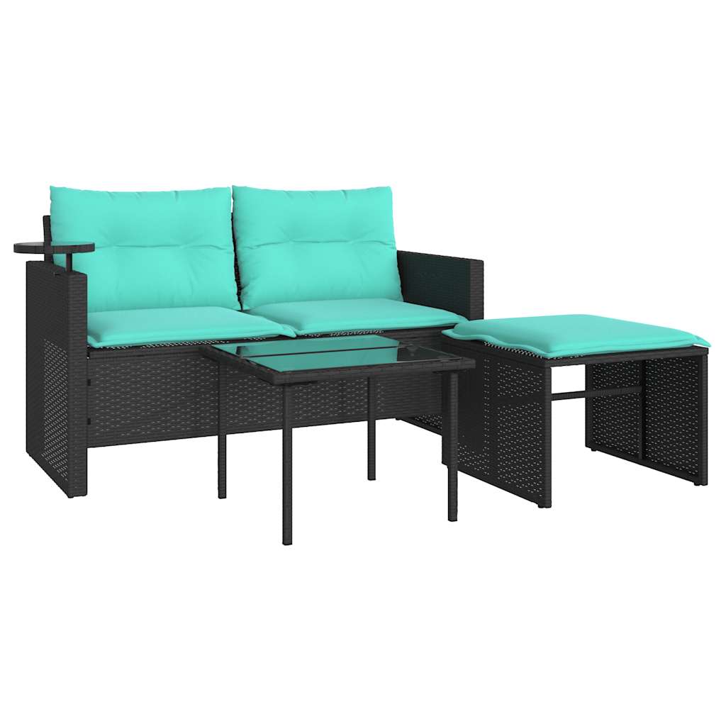 Thumbnail - vidaXL 3-teiliges Gartensofa-Set mit Kissen, schwarzes Polyrattan
