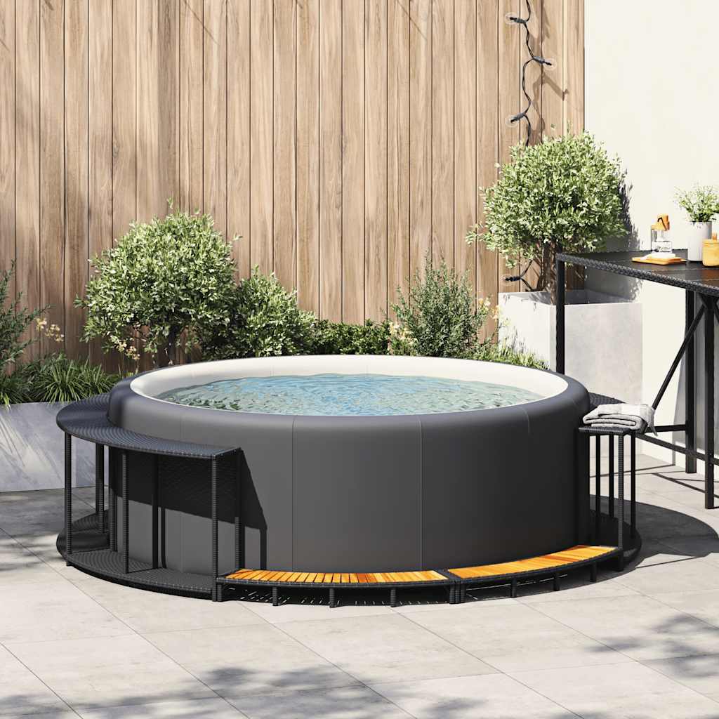 vidaXL Hottub Surround opbergruimte houten opstapje poly rattan zwart afbeelding