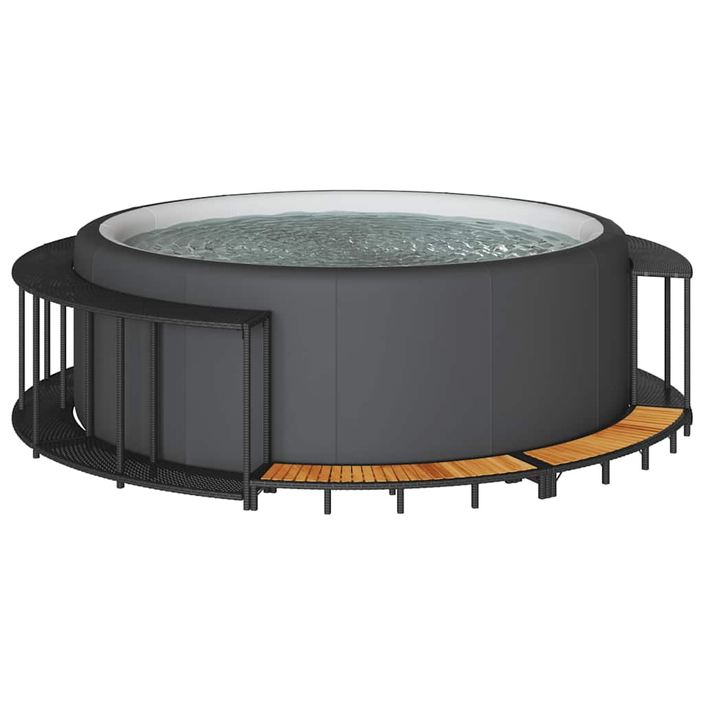 vidaXL Whirlpool-Umrandung mit Stauraum Holztreppe Schwarz Poly Rattan