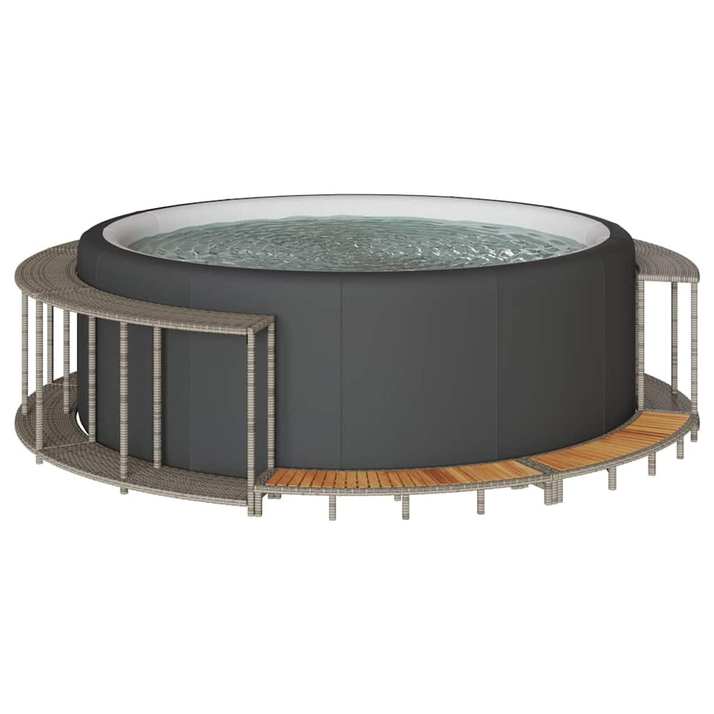 vidaXL Whirlpool-Umrandung mit Stauraum Holztreppe Grau Poly Rattan