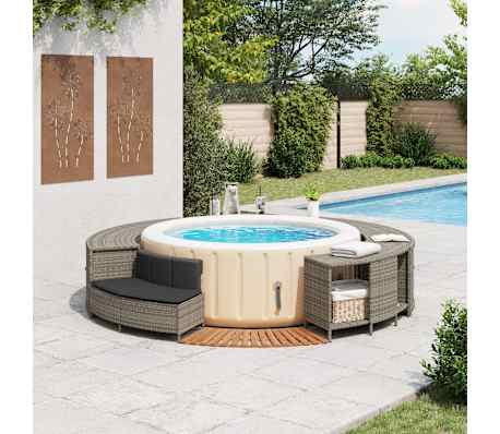 vidaXL Hot Tub Surround Grey Poly Rattan and Solid Wood Acacia