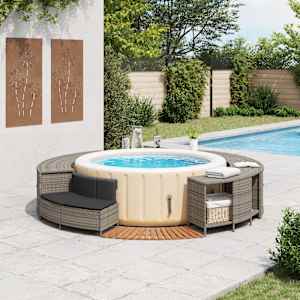 vidaXL Hot Tub Surround Grey Poly Rattan and Solid Wood Acacia