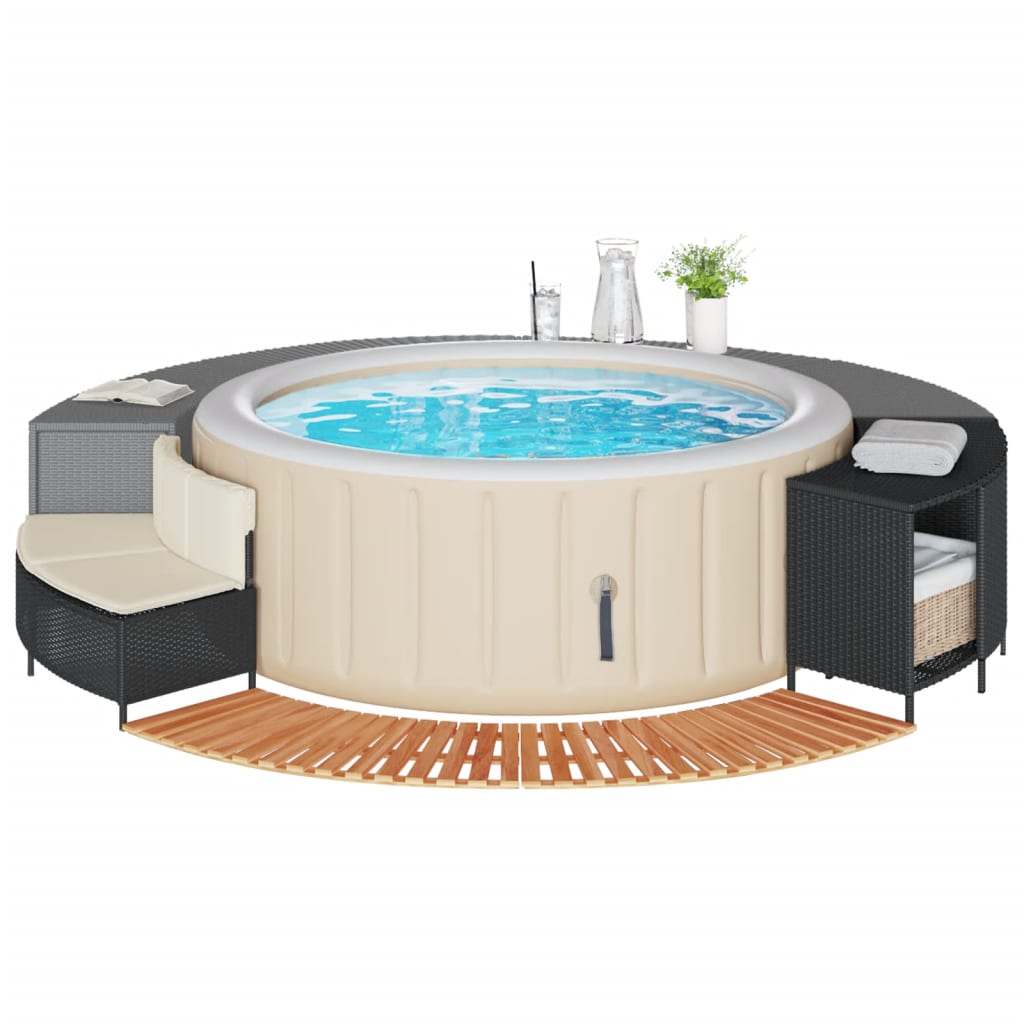 vidaXL Whirlpool-Umrandung Schwarz Poly-Rattan und Massivholz Akazie