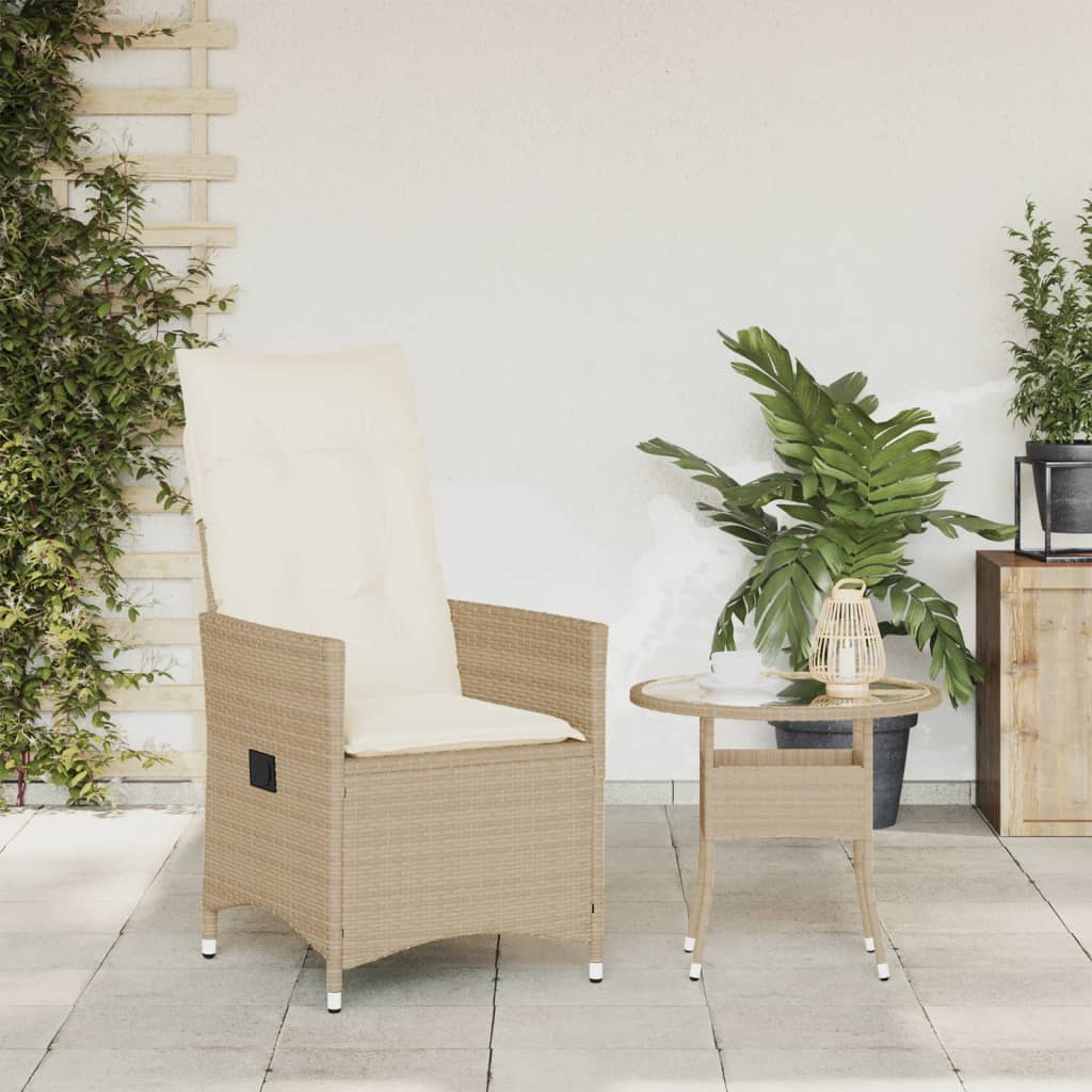 vidaXL Tuinstoel verstelbaar met kussens poly rattan beige afbeelding