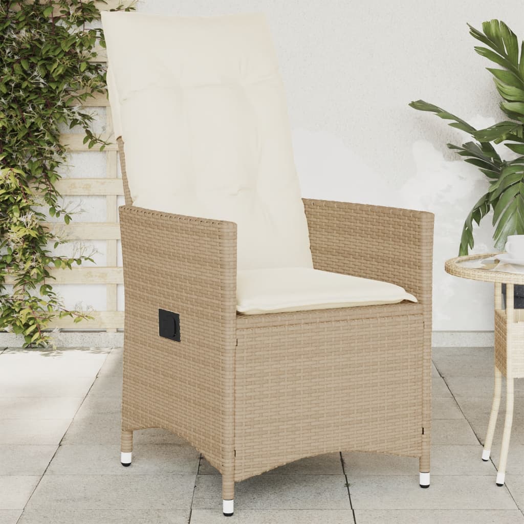 vidaXL Gartensessel mit Kissen Verstellbar Beige Poly Rattan