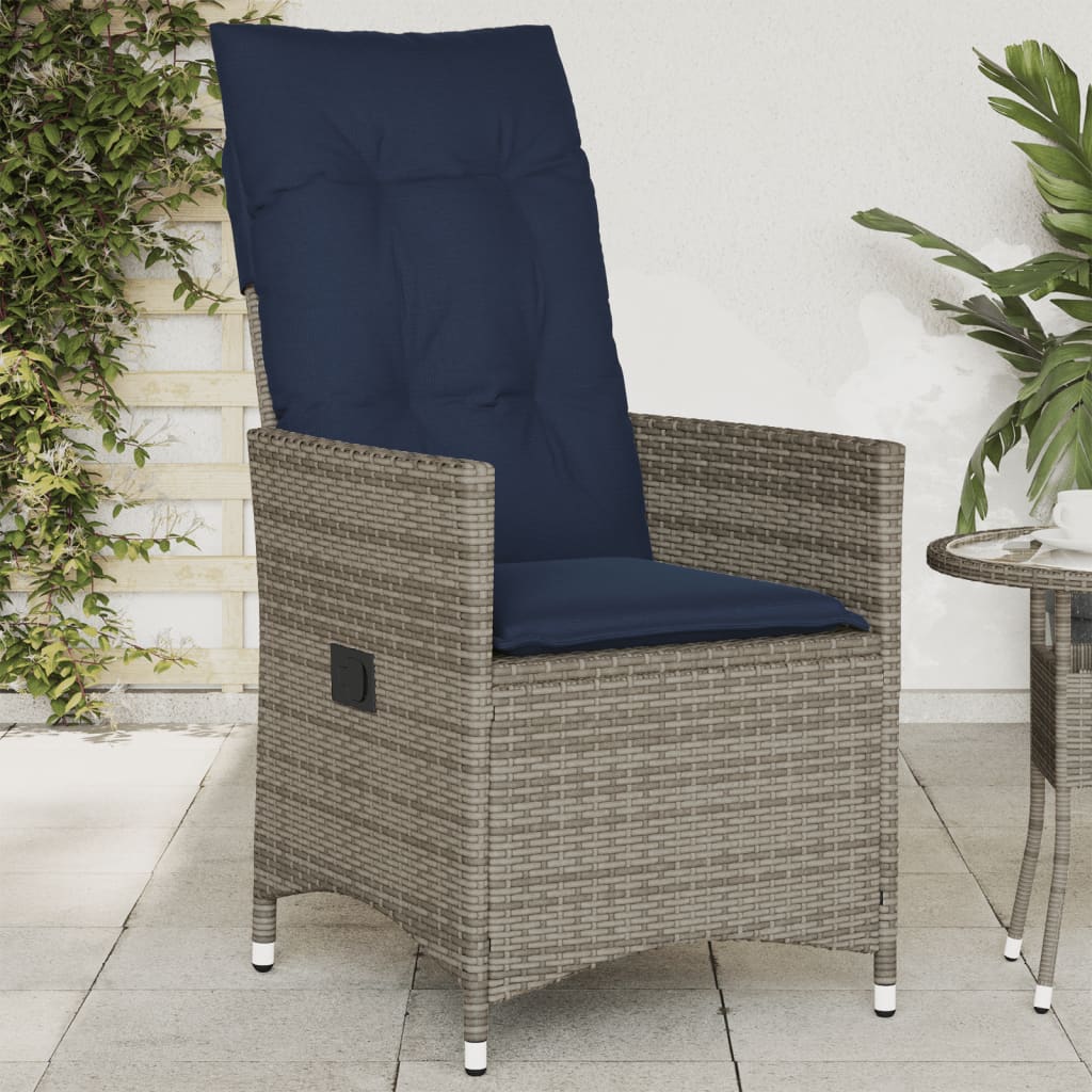 vidaXL Gartensessel Verstellbar mit Kissen Grau Poly Rattan