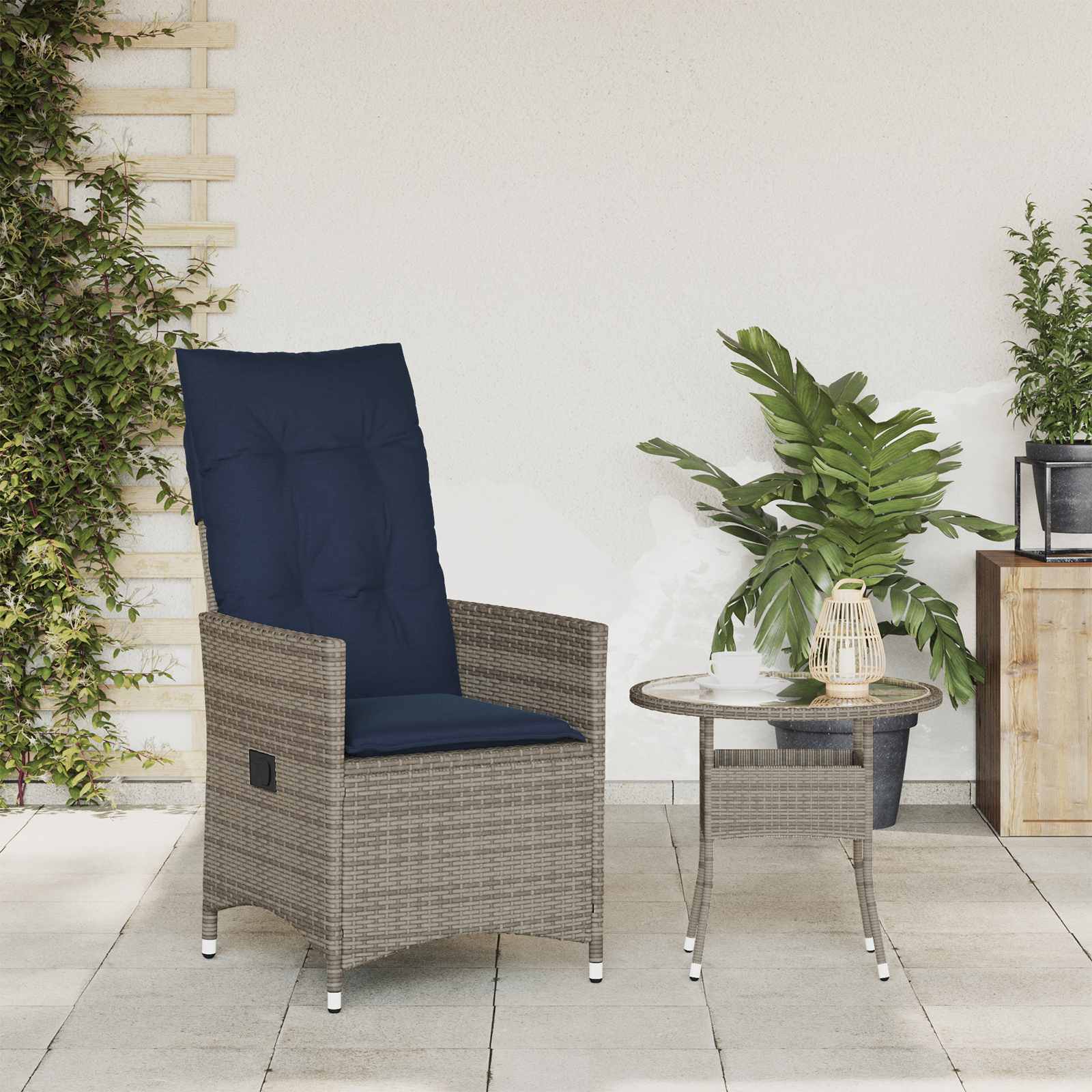 vidaXL Tuinstoel verstelbaar met kussens poly rattan grijs, foto 2