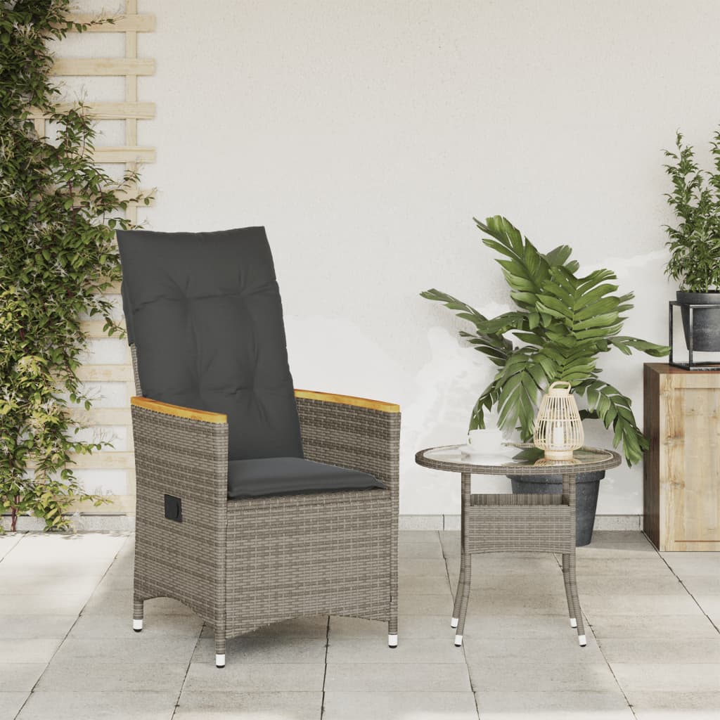 vidaXL Tuinstoel verstelbaar met kussens poly rattan grijs afbeelding