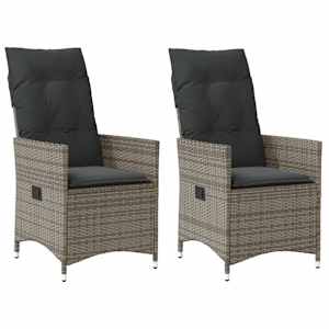 Nastavljivi vrtni stoli 2 kosa z blazinami siv poli ratan