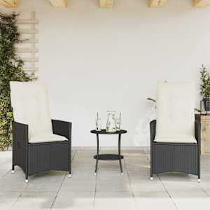 3dílný bistro set s poduškami černý polyratan - obrázek 3