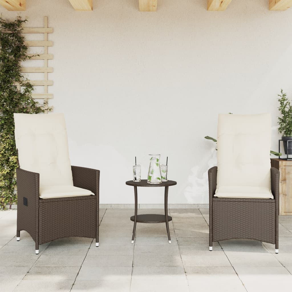 vidaXL 3-delige Bistroset met kussens poly rattan bruin afbeelding
