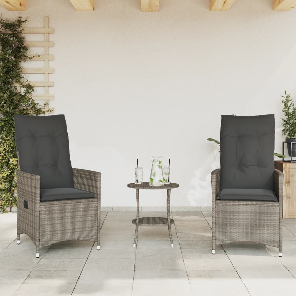 vidaXL 3-delige Bistroset met kussens poly rattan grijs afbeelding