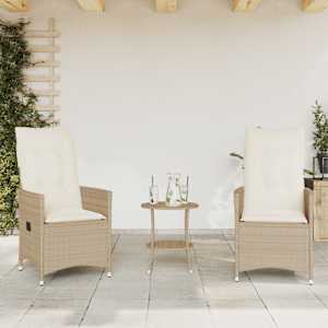 3dílný bistro set s poduškami béžový polyratan - obrázek 3