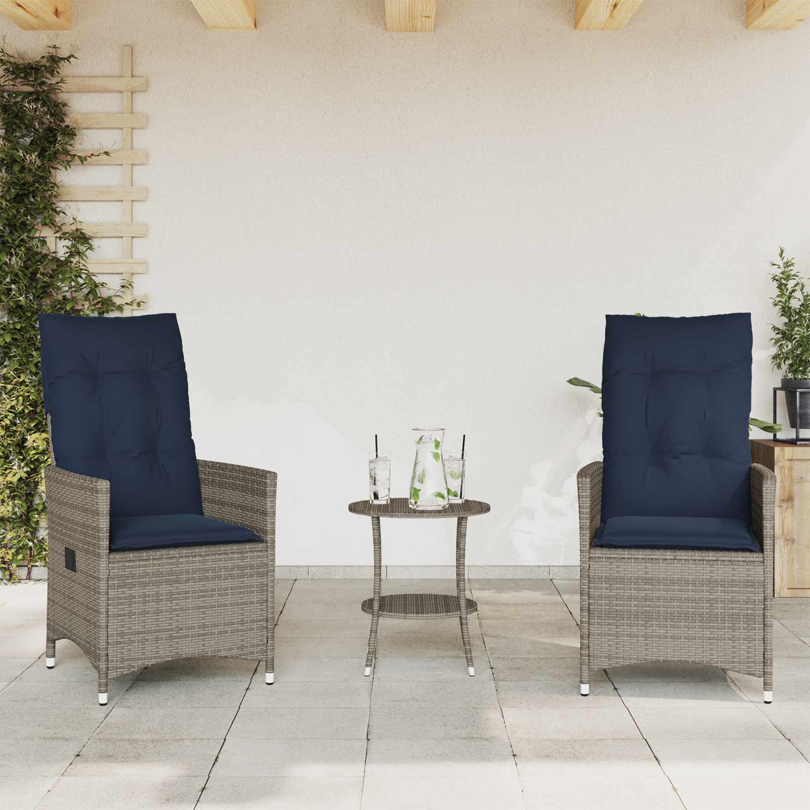 3-delige Bistroset met kussens poly rattan grijs - Afbeelding 4