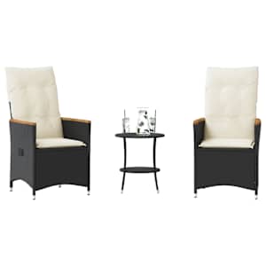 3dílný bistro set s poduškami černý polyratan