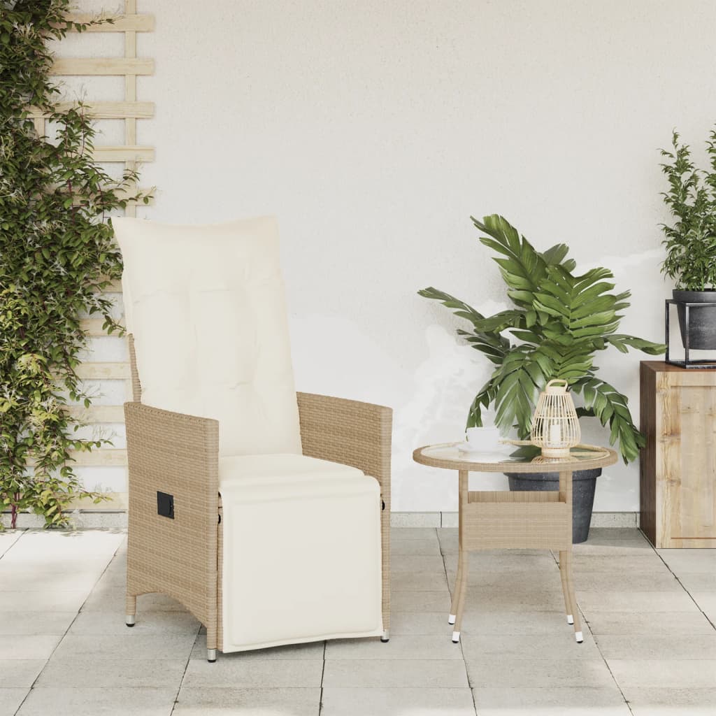 vidaXL Tuinstoel verstelbaar met kussens poly rattan beige afbeelding
