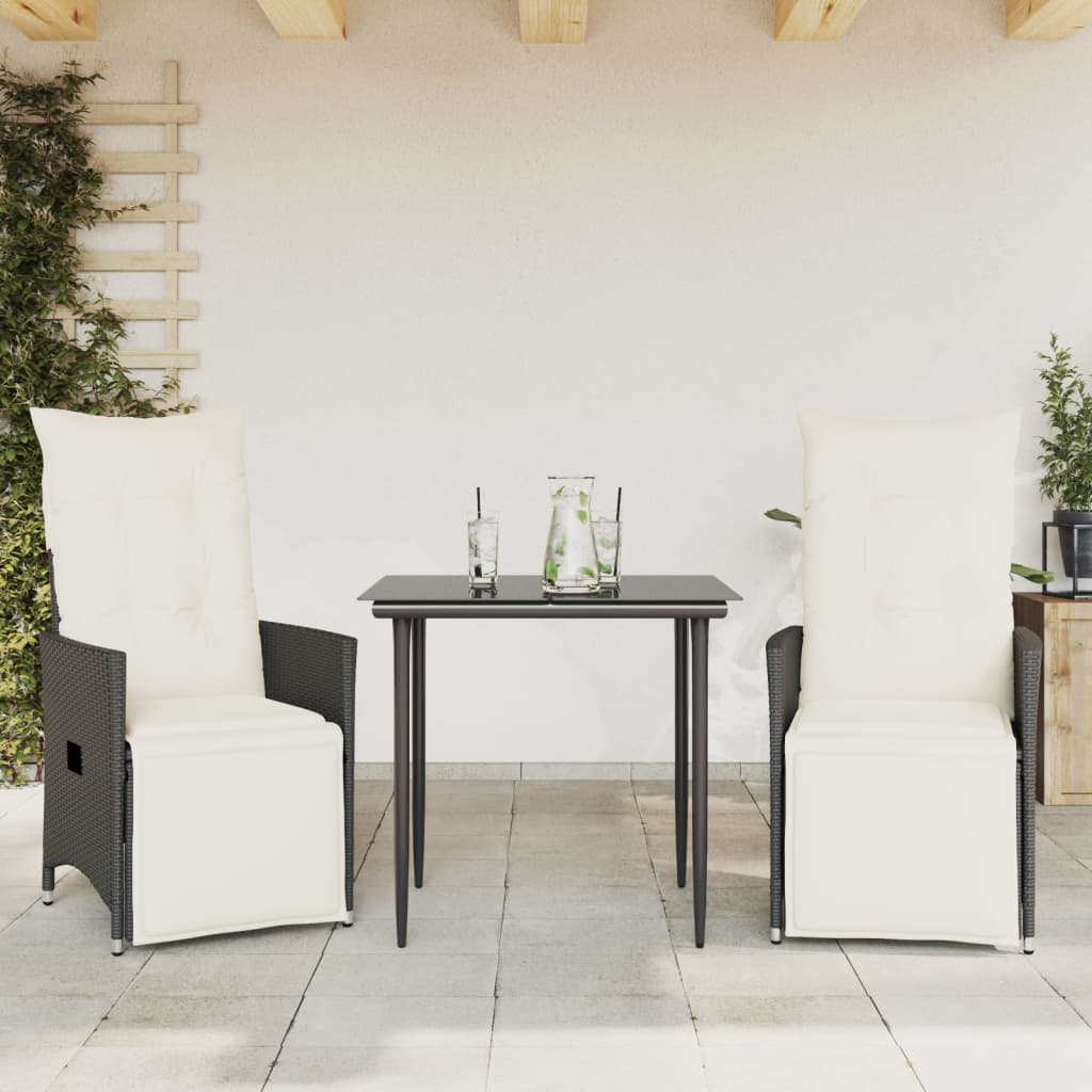 vidaXL Tuinstoelen 2 st verstelbaar met kussens poly rattan zwart afbeelding