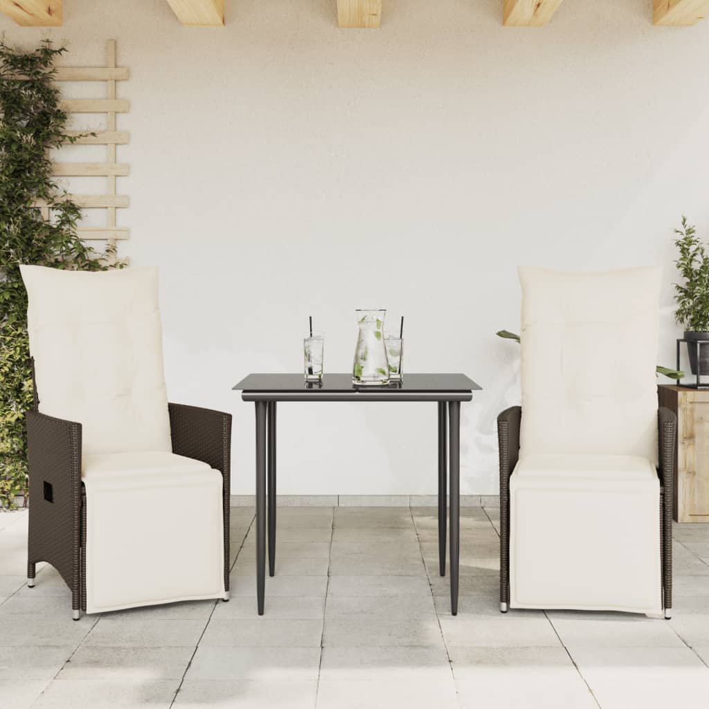 vidaXL Tuinstoelen 2 st verstelbaar met kussens poly rattan bruin afbeelding