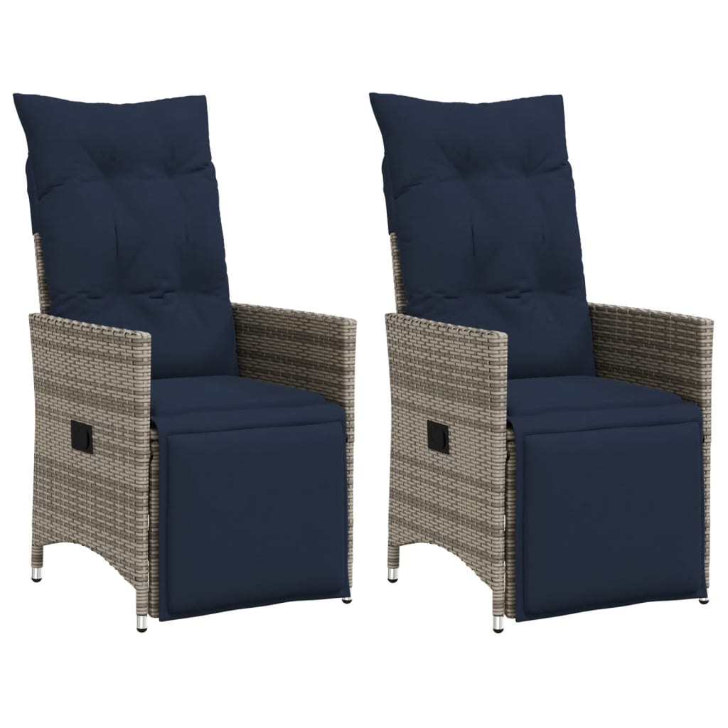 vidaXL Tuinstoelen 2 st verstelbaar met kussens poly rattan grijs
