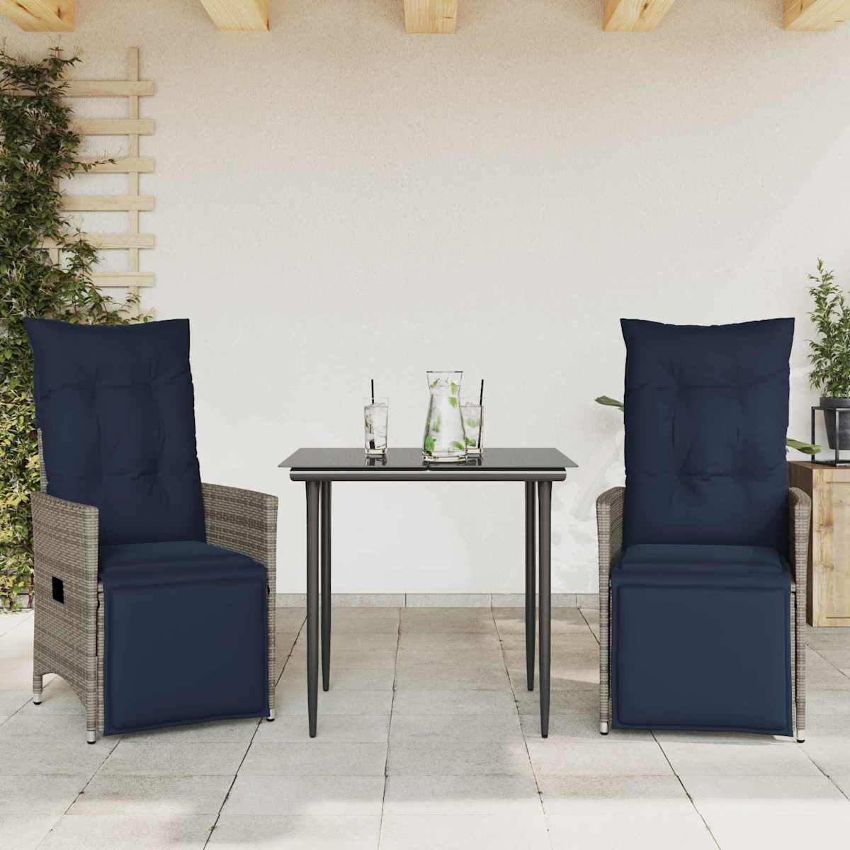 Havestole med lænefunktion med hynder grå polyrattan