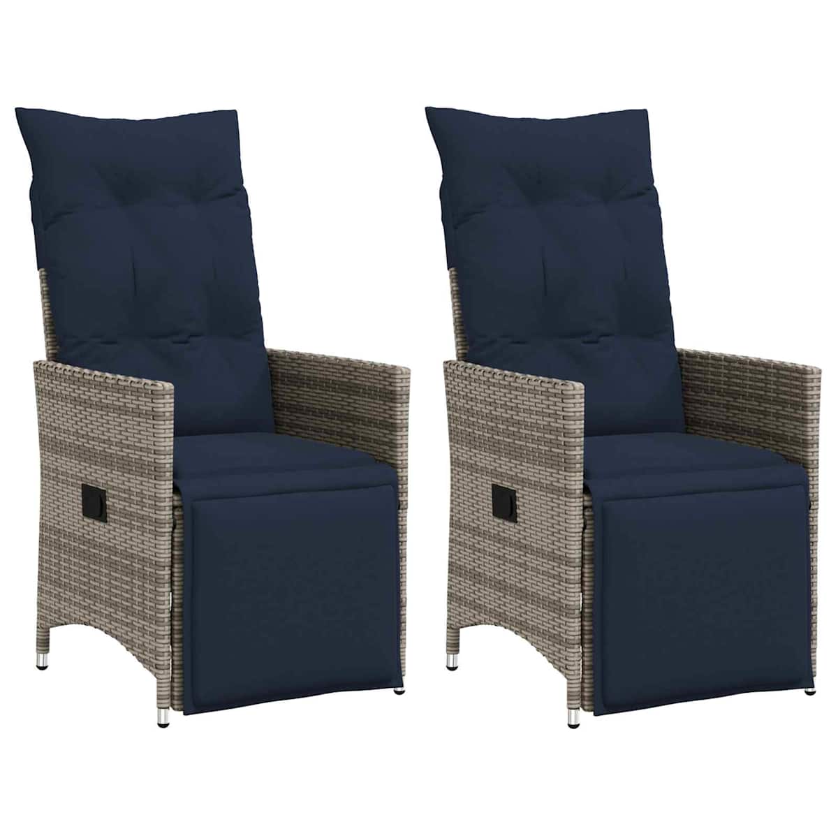 Havestole med lænefunktion med hynder grå polyrattan - Billede 4