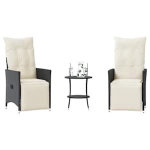3dílný bistro set s poduškami černý polyratan - obrázek 1