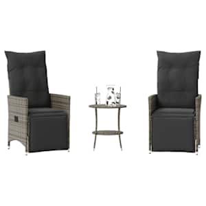 3dílný bistro set s poduškami šedý polyratan - obrázek 1