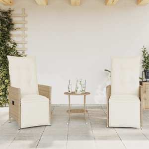 3dílný bistro set s poduškami béžový polyratan - obrázek 3