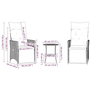 3dílný bistro set s poduškami béžový polyratan - obrázek 10