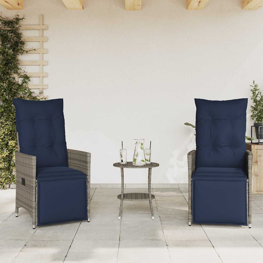 Thumbnail - vidaXL 3-teiliges Bistro-Set mit Kissen Grau Poly Rattan