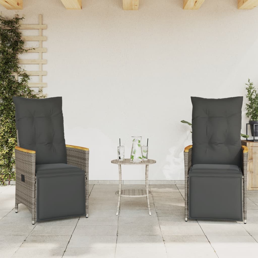 vidaXL 3-delige Bistroset met kussens poly rattan grijs afbeelding