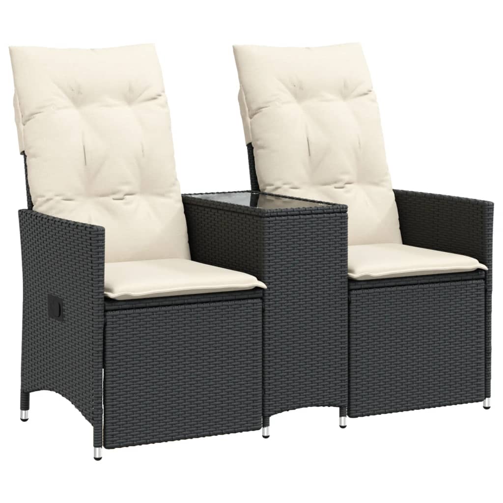 Thumbnail - vidaXL Gartensofa 2-Sitzer Verstellbar mit Tisch Schwarz Poly Rattan