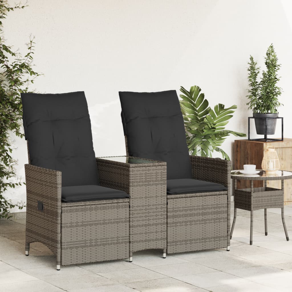Thumbnail - vidaXL Gartensofa 2-Sitzer Verstellbar mit Tisch Grau Poly Rattan
