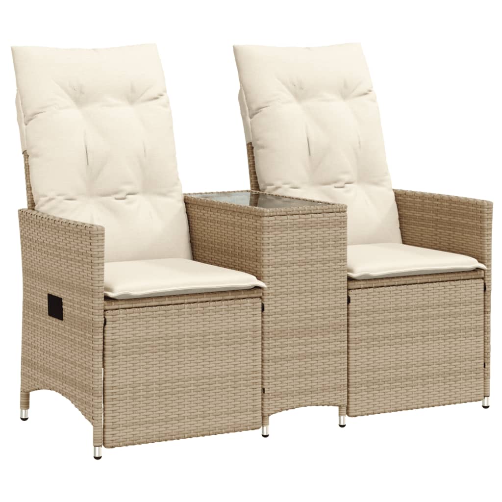 Thumbnail - vidaXL Gartensofa 2-Sitzer Verstellbar mit Tisch Beige Poly Rattan