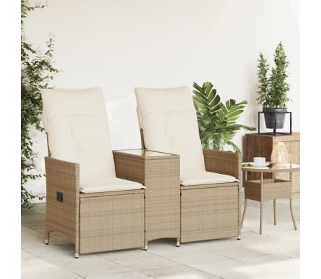vidaXL Tuinbank 3-zits met luifel en voetenbanken poly rattan zwart, tuinmeubel, tuin bank, bankje buiten, loungebank tuin, buitenbank, balkon bankje