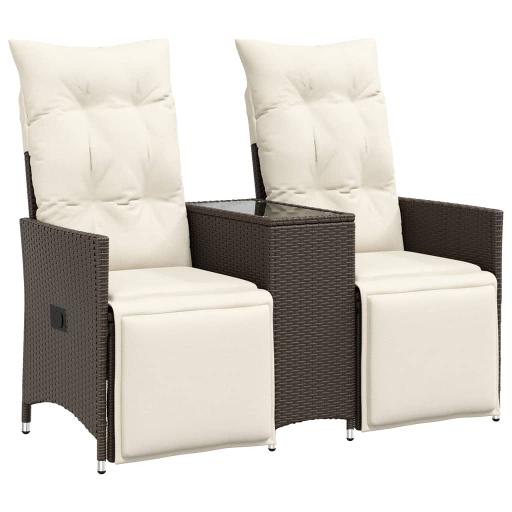 Thumbnail - vidaXL Gartensofa 2-Sitzer Verstellbar mit Tisch Braun Poly Rattan