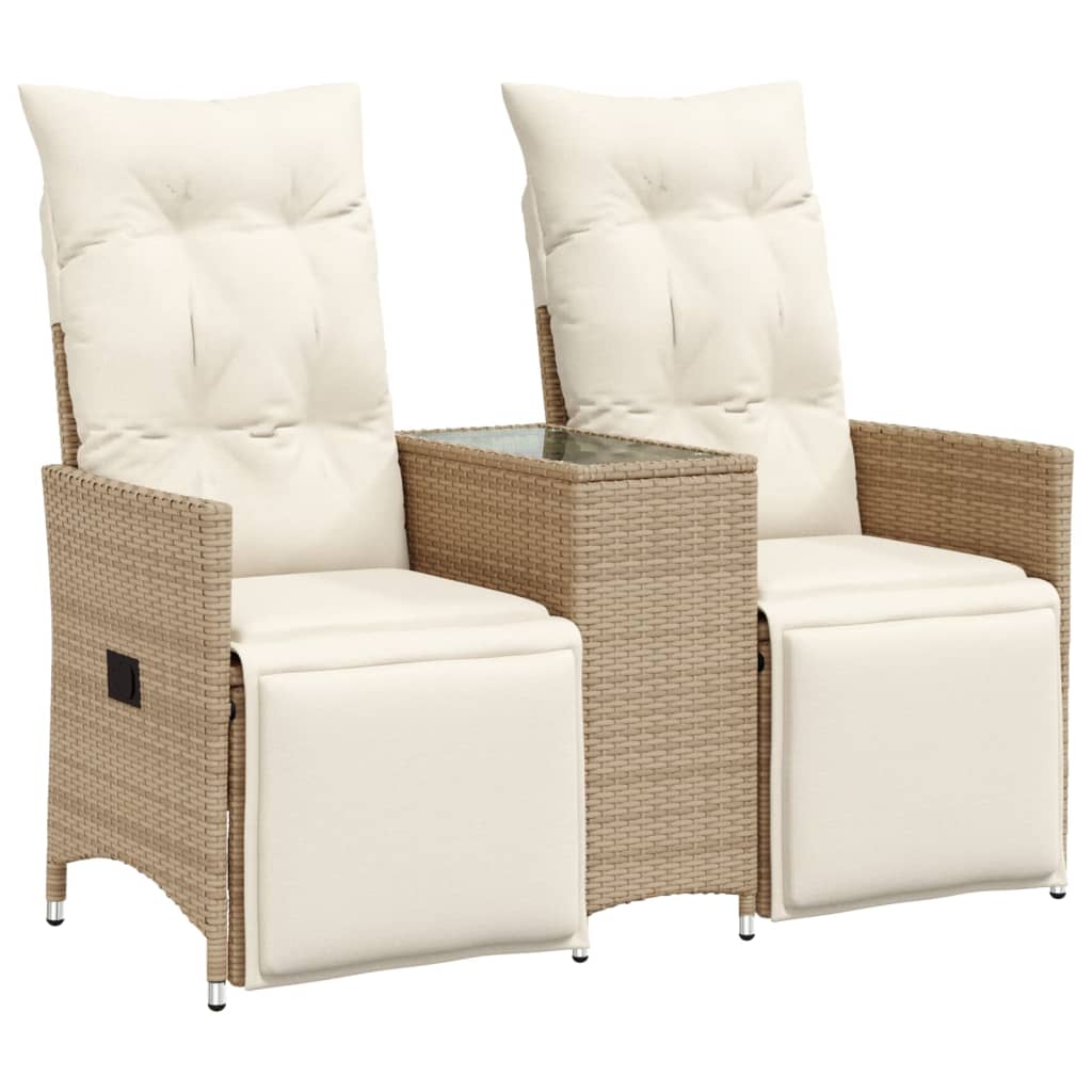 Thumbnail - vidaXL Gartensofa 2-Sitzer Verstellbar mit Tisch Beige Poly Rattan