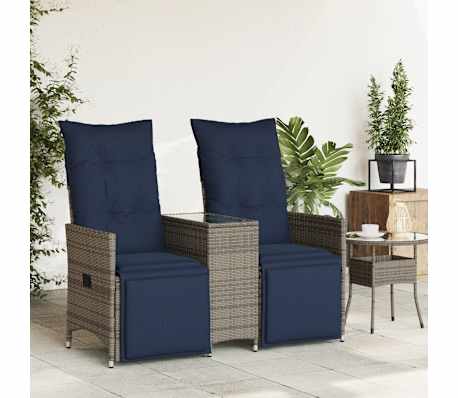 vidaXL Reclining Garden Sofa 2-Seater with Table Grey Poly Rattan