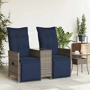vidaXL Reclining Garden Sofa 2-Seater with Table Grey Poly Rattan