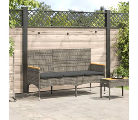 vidaXL Banc de jardin 3 places avec coussins gris r&eacute;sine tress&eacute;e