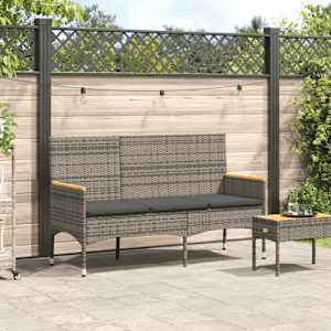 vidaXL Banc de jardin 3 places avec coussins gris r&eacute;sine tress&eacute;e